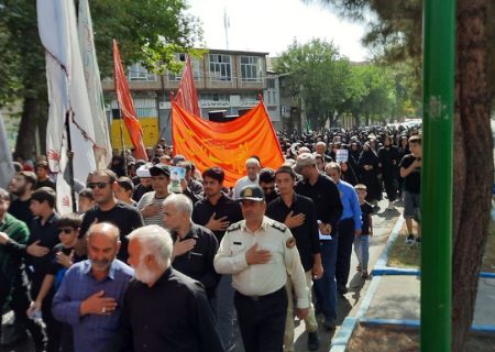 پیاده روی جاماندگان اربعین حسینی در چتر امنیتی پلیس با شعار  “انا علی العهد” در میاندوآب